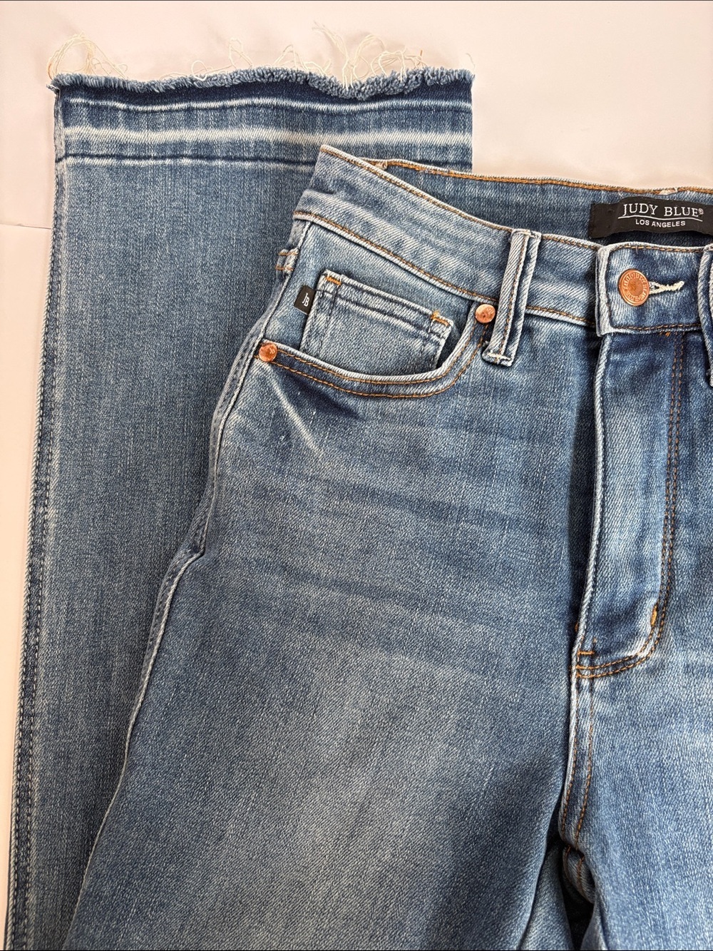 Judy Blue High Waist Slim Boot Cut unfinished hem 5 pocket zip close blue jean - Picture 3 of 16